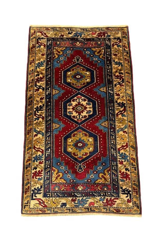 El Dokuma Eski Yahyalı Halısı 106x180 Kök Boya %100 Yün Halı Kırmızı