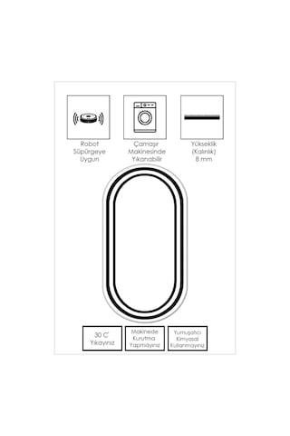 West Home Dijital Baskı Yıkanabilir Kaymaz Taban Leke Tutmaz Oval Mutfak Halısı Salon Halısı Ve Yolluk Wh 496 White Oval