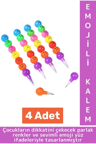 Eğlenceli Çocuk İlgi Çekici Okul Değiştirilebilir Uçlu Sevimli Emojili Yumurtlayan Kalem 4 Adet Çok Renkli