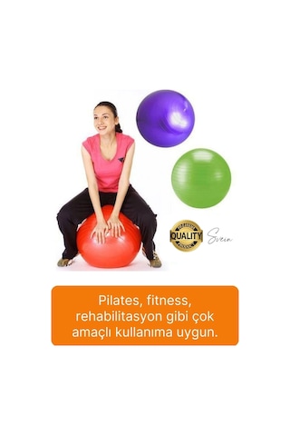 Svein 65 Cm Yoga Pilates Topu Ve Şişirme Pompası Hediye Denge Egzersiz Aerobik Jimnastik Reformer Spor Set