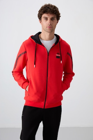 Tommy Life Fiesta - Siyah Pamuklu Kalın Yumuşak Dokulu Comfort Fit Baskılı Erkek Eşofman Takım - 85236 Kırmızı - Siyah