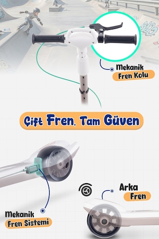 Prego Veyron Bluetoothlu Müzikli Işıklı Çocuk Scooter Katlanabilir - Yükseklik Ayarlı Bej