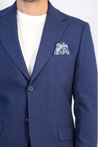 Lacivert Slim Fit İki Düğmeli Keten Görünümlü Erkek Takım Elbise - Wessi