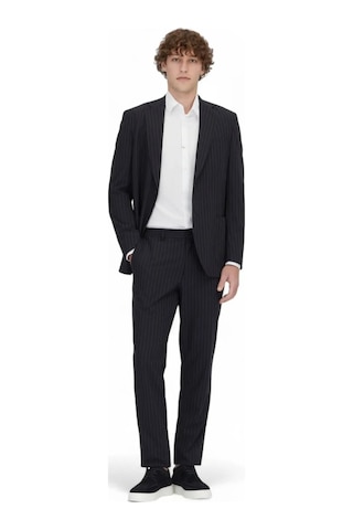 Lacivert Çizgili Modern Fit Örme Takım Elbise Lacivert