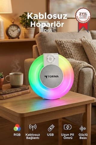 Premium Plan Parti Piknik Bluetooth Hoparlör Rgb Işıklı Kablosuz Speaker D65 Beyaz