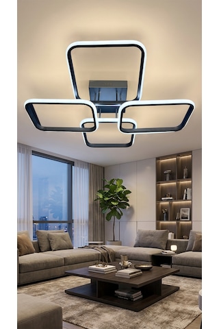 4 Lü Dikdörtgen Siyah Modern Plafonyer Led Avize
