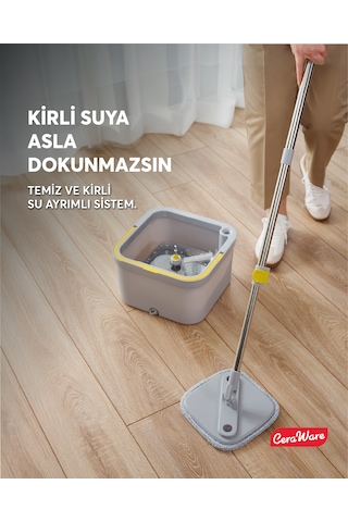Home Care Dual System Kare Mop Seti Temiz Kirli Su Ayrı Hazneli 2 Adet İz Bırakmayan Mikrofiber Bez