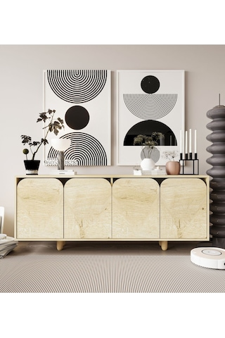 Lazio Bohem Ahşap Ayaklı Modern Konsol 180 Cm Safir Meşe