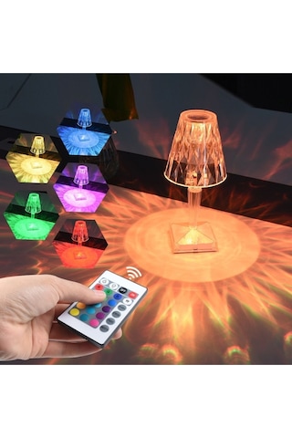 Powermaster Kumandalı Kristal Dev Masa Lambası Rgb Usb Charging Multi Color Rose Diamond Table Lamp
