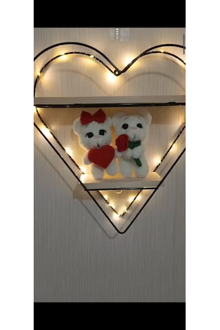 Sevgililer Günü Özel Amigurimi Ayıcık Ve Kalpli Led Işıklı Dekor Boyut-Isim Sayısı-40X40Cm-Iki Isim