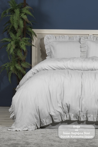 Elart Romantic Nevresim Takımı Çift Kişilik Lastikli Çarşaf 200x220 Cm Gri Gri