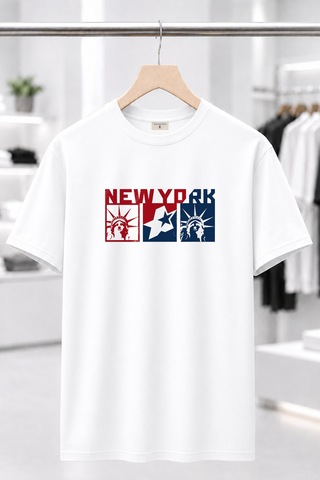 Bayloranzzo New York %100 Pamuk Heavy Cotton Premium Kalite Unisex Tişört Beyaz