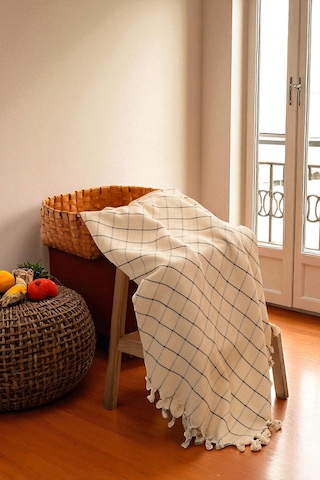 Doğal Pamuk , Yumuşak , Çok Amaçlı Örtü , Koltuk Örtüsü , Çift Kişilik Pike 200 X 320 Cm - 2 - Kareli Natural Çok Renkli