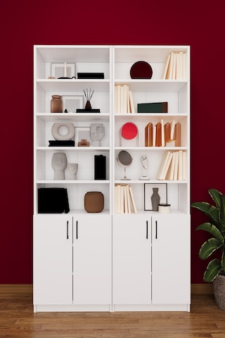 Asra Trend K-39 %100 MDF 120 cm 2 Modüllü Kapaklı Kitaplık Raflı Kütüphane Beyaz