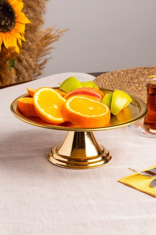 Gold Yuvarlak, Ayaklı Şık Kek, Pasta, Kurabiye Ve Tatlı Servis Sunum Standı Gold