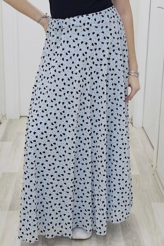 Bel Lastikli Flok Baskılı Kloş Şifon Etek 6003-siyah/mavi Siyah/mavi Siyah - Mavi