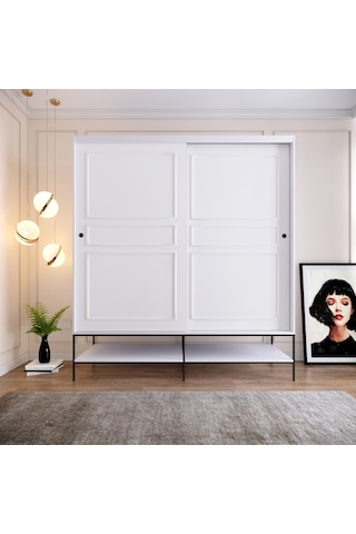Pasific Home Martin 2 Kapaklı Sürgülü Gardırop Elbise Dolabı Parlak Beyaz 190 CM