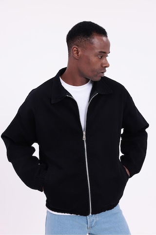 Freemen Erkek Basic Gabardin Kumaş Fermuarlı Oversize Mevsimlik Polo Yaka Ceket Siyah