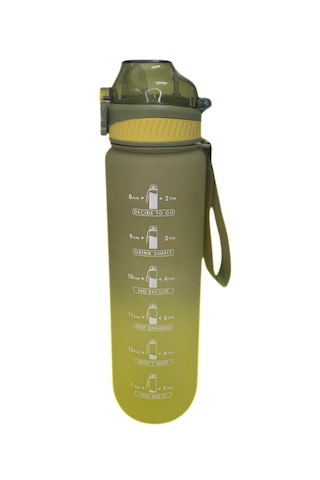 1000 Ml Plastik Motivasyon Matarası Pipetli, Kilitli Ve Taşıma Kulplu Yeşil - Koyu Yeşil