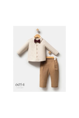 Tongs Baby Erkek Çocuk Little Secrets Papyonlu 3'lü Blazer Ceket Pantolon Takım Kahverengi 6054
