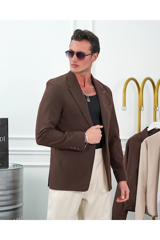 Modefendi Özel Seri %100 Gofre Kumaş İtalyan Kesim Modern Fit Ceket Kahverengi