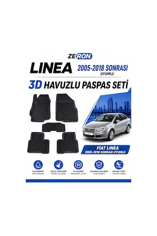 Fiat Linea 2005 Ve Sonrası 3d Havuzlu Paspas Seti Su Geçirmez Kaymaz 5 Parça
