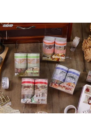 Vintage Washi Tape Bant Baskılı Yapışkanlı Maskeleme Kağıdı 45f Desenli Bant 10'lu - Mor El Yazılı 1