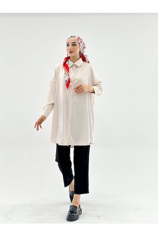 Vioshine Vıoshıne Kadın Oversize Saten Gömlek-bej Bej