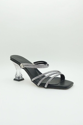 Dosa Shoes Taşlı Şeffaf Topuk Abiye Ayakkabı Sandalet Terlik-siyah Siyah
