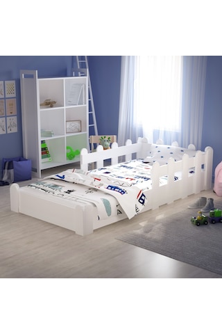 Tuliplife Montessori Karyola Beyaz 90x190 Yatak Uyumlu Oval Kesim Çocuk Yatağı-Tlp-214
