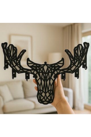 Geyik Figürlü Duvar Tipi Anahtarlık Askılığı Siyah - Beyaz