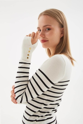Fashion Friends Bisiklet Yaka Çizgili Beyaz Siyah Kadın Kazak 25k0023k1 Beyaz Siyah