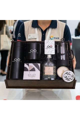 Logonuza Özel 10 Kutu Premium Hediye Seti Ahşap Kutulu Termos, French Press Ve Kahve Seti
