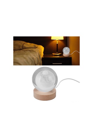Shineyee 8cm Kristal Top + 7cm Ahşap Tabanlı Ay 3d Iç Gravürlü Led Akıllı Aydınlatıcı Masaüstü Dekoratif Hediyelik Lambader Sıcak Işık Diğer