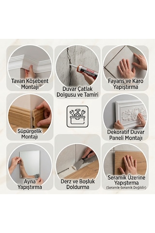 Akrilik Montaj Yapıştırıcısı Sıvı Çivi Hızlı Yapıştırıcı - Solvent İçermez Boyanabilir 1