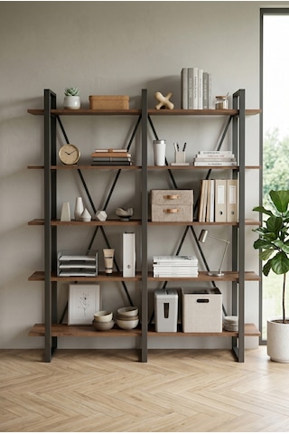 Robinhome Robin Home Vivaldi E Ofis Kitaplık 5 Raflı Metal Ayaklı Barok