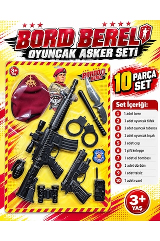 Oyuncak Komando Bordo Bere Asker Polis Seti Hedefli Dart Seti Yelekli Aksiyon Seti 10-16 Parça Kırmızı