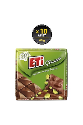Eti Bütün Antep Fıstıklı Kare Çikolata 10 x 60 G