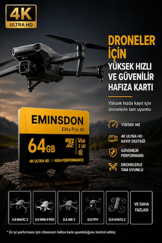 Elite Pro 64gb Hafıza Kartı 4k Drone Araç Aksiyon Telefon Ev Kamerasıyla Uyumlu