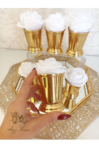 Kahve Sunum Güllü Gül Kovası 6 Adet Beyaz