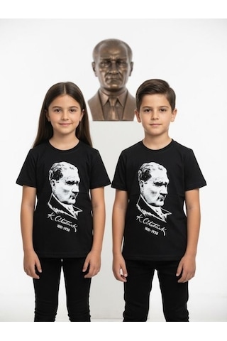 Zekids Çocuk Atatürk Baskılı Yarım Kollu T-shirt-17205 Siyah