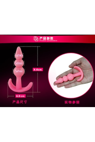 X-sense 3 Boğumlu Pembe Yumuşak Esnek Jel Malzeme Anal Plug