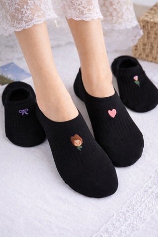 Hitit Socks Kadın 5 Çift Premium Kalite Fiyonk Çiçek Ve Kalp ... Çok Renkli