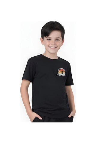 Panios Kids Soccer Baskılı Erkek Çocuk Kısa Kollu Tişört Siyah