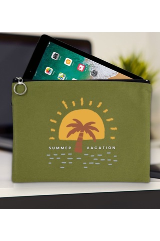 Bk Gift Yaz Temalı-6 Yeşil Tablet Çantası 30x21cm, Apple iPad Uyumlu Çantası, Baskılı Tablet Kılıfı