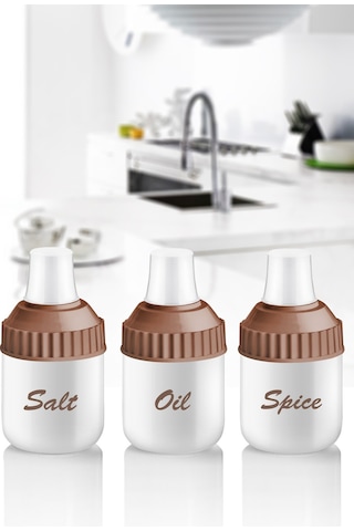 3 Parça Cam Yağlık Cam Tuzluk Cam Baharatlık 212 Ml Mutfak Seti 7x14 Cm Beyaz
