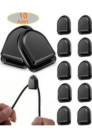 10 Adet Koblo Tutucu Siyah Çok Amaçlı Kanca Kablo Toparlayıcı Ask