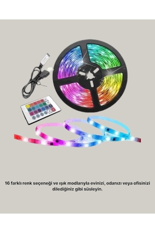 Mey İthalat Smart Şerit Led Kumandalı Usb Enerjili Suya Dayanıklı Dekoratif Aydınlatma Çok Renkli