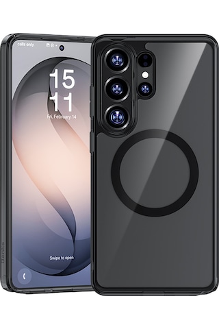 Galaxy S26 Ultra Uyumlu Kılıf M-safe Şarj Özellikli Benks Crystal Serisi Şeffaf Kapak Siyah Siyah