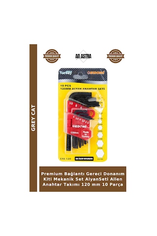Premium Bağlantı Gereci Donanım Kiti Mekanik Set Alyanseti Allen Anahtar Takımı 120 Mm 10 Parça